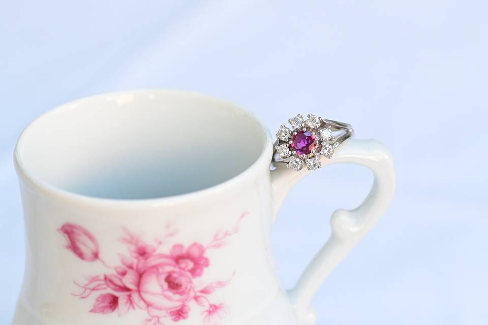 Anillo flor de diamantes