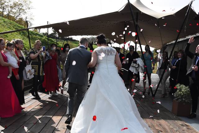 Invitados recibiendo a la pareja