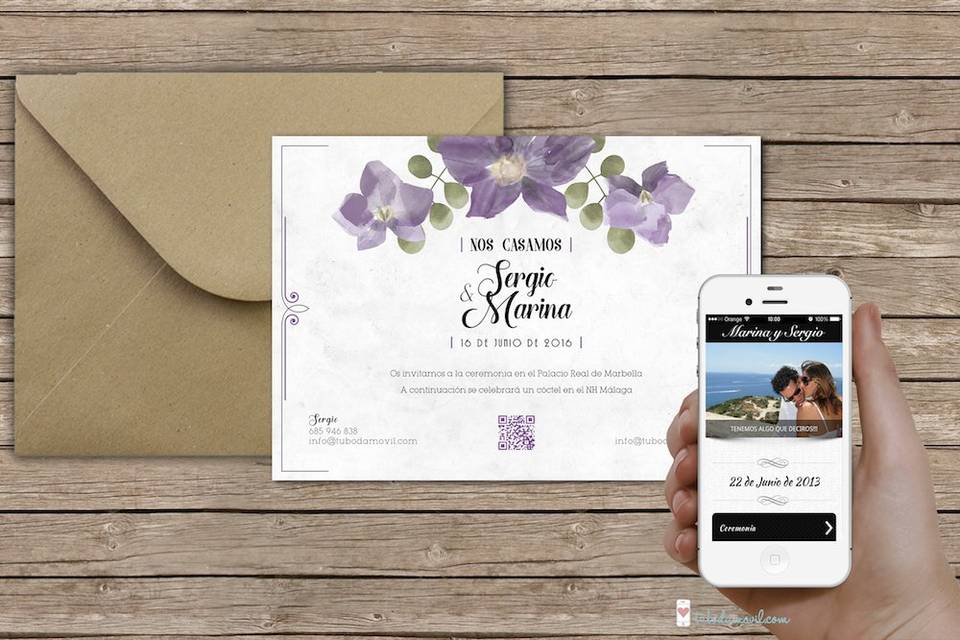 Invitación acuarela floral+App
