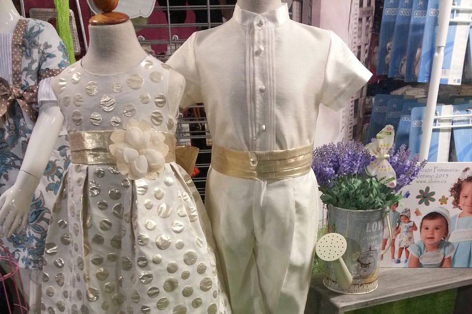 Vestido y traje arras dorado