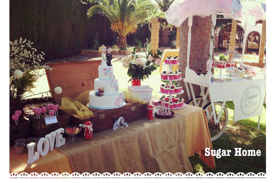 Candy bar y tarta nupcial