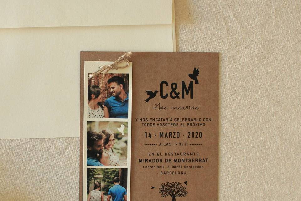 Invitación estilo fotomatón kraft