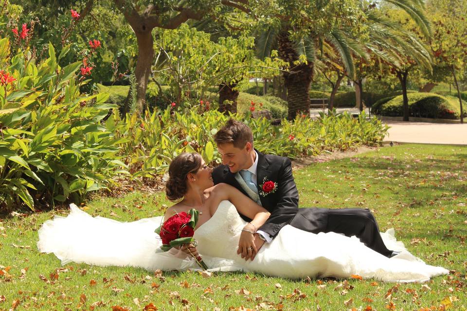 Novios en el parque