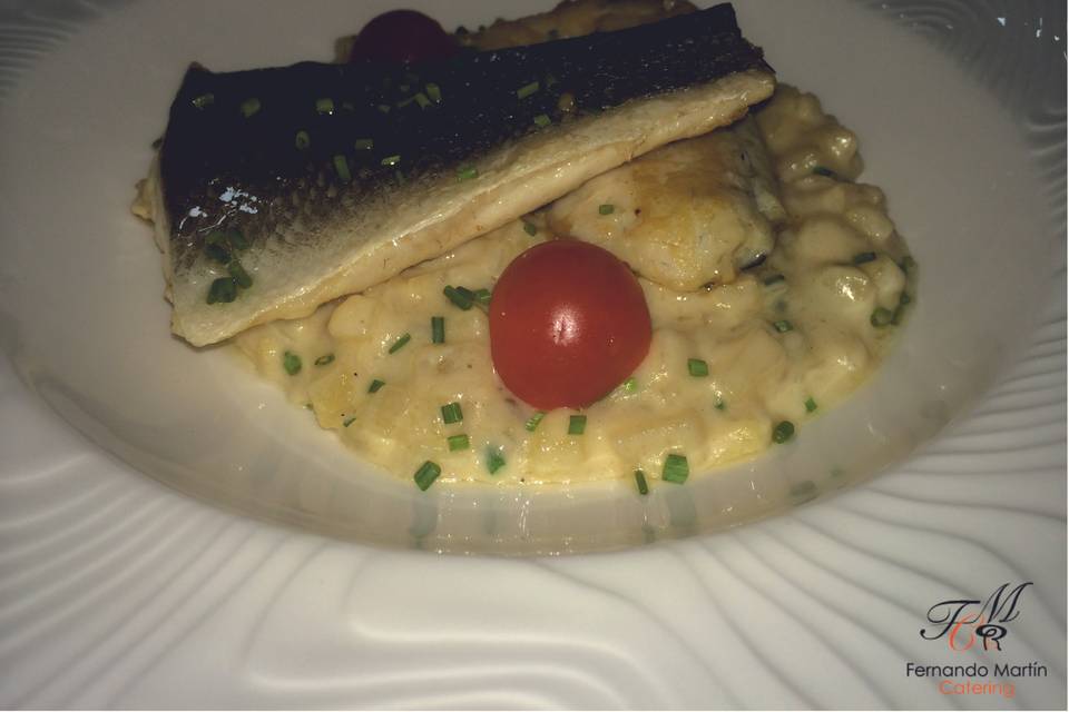 Rodaballo con risoto de boletus