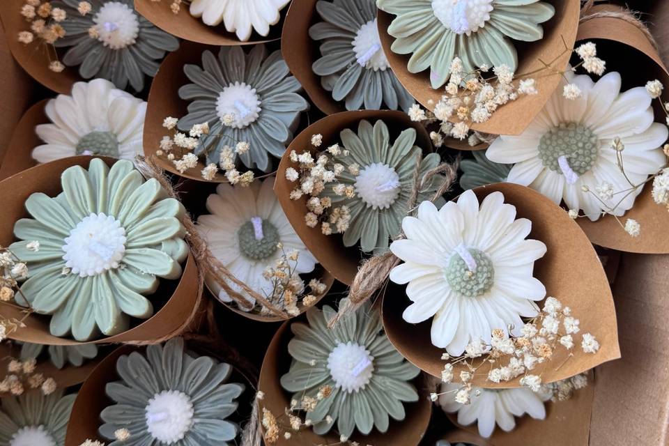 Velas margaritas tonos verdes