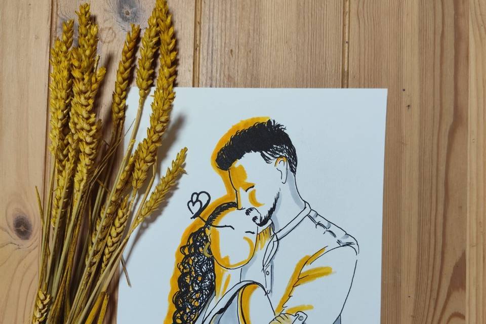 Ilustración boda novios
