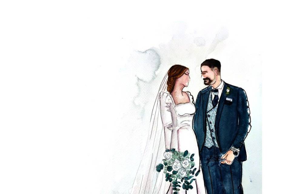 Ilustracion novios boda