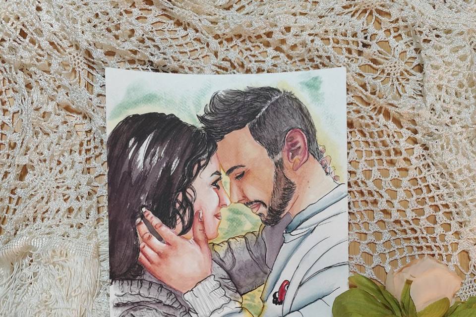 Acuarela novios boda
