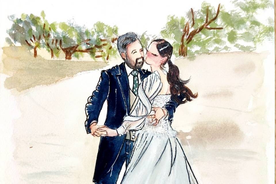 Acuarela novios boda