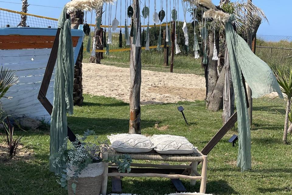 Arco ceremonia macramé verde