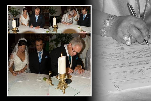 La firma de novios y padrinos