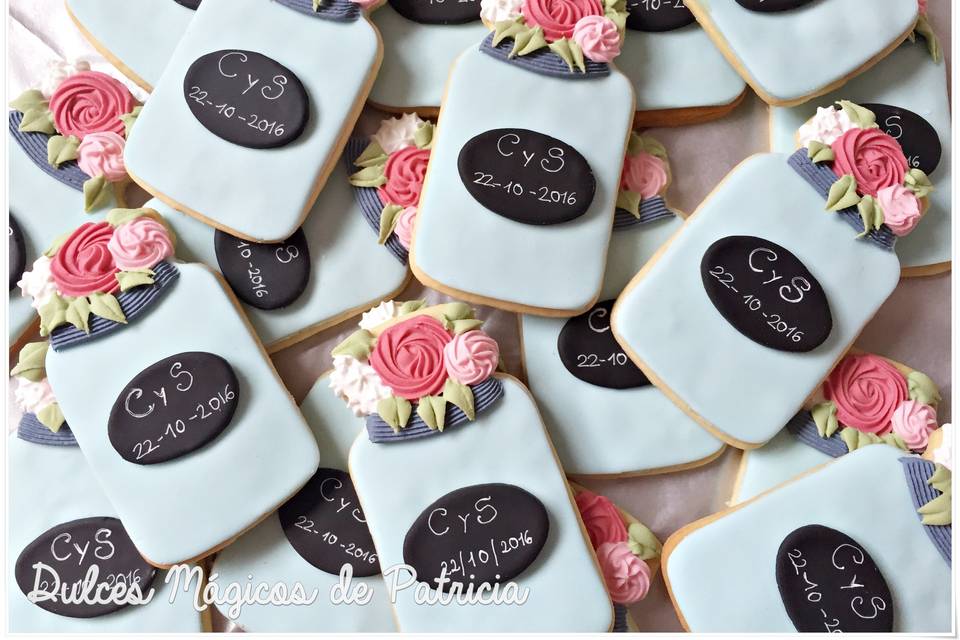 Galletas boda tarro flores