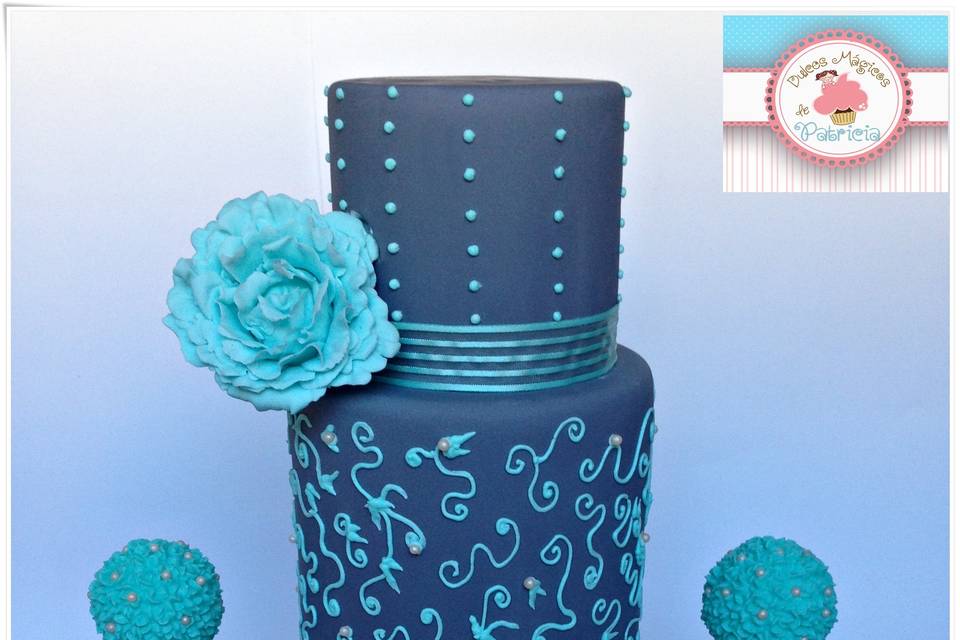 Tarta de boda gris y azul