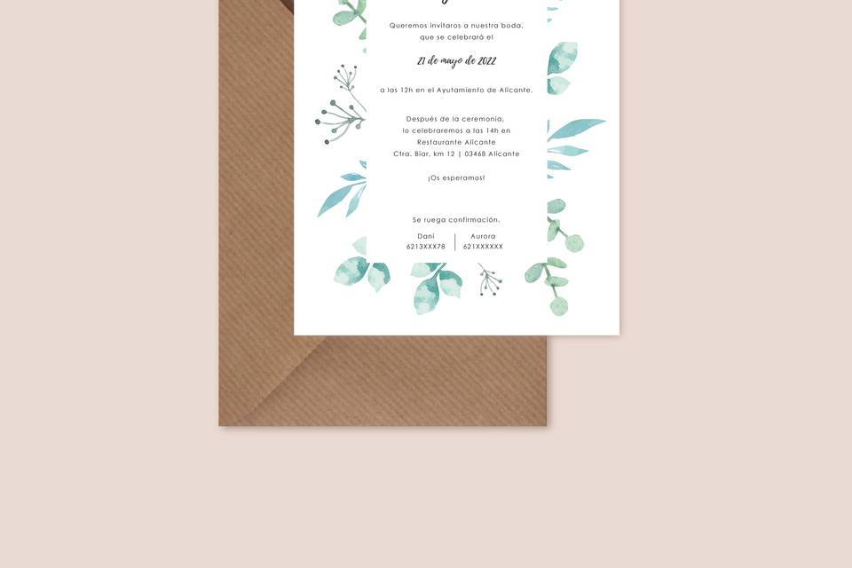 Invitación floral verde