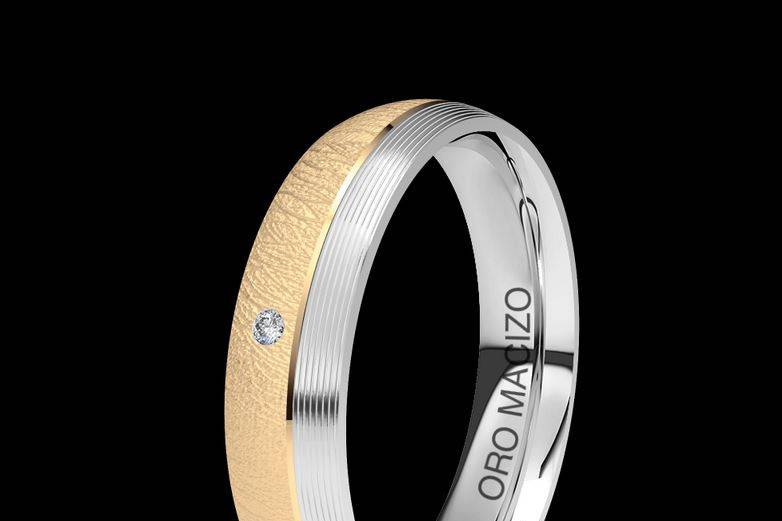 Alianza de oro bicolor con diamante