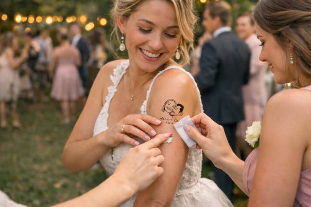 Novia tatuando a su invitada