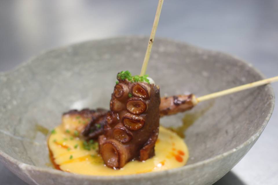 Pulpo y crema de patatas