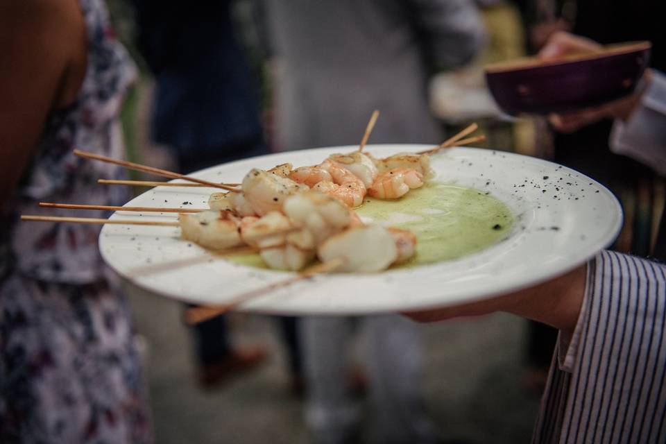 Brocheta de rape y langostino