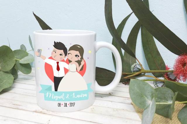 Taza de novios selfie