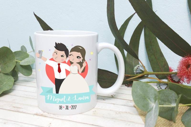 Taza de novios selfie