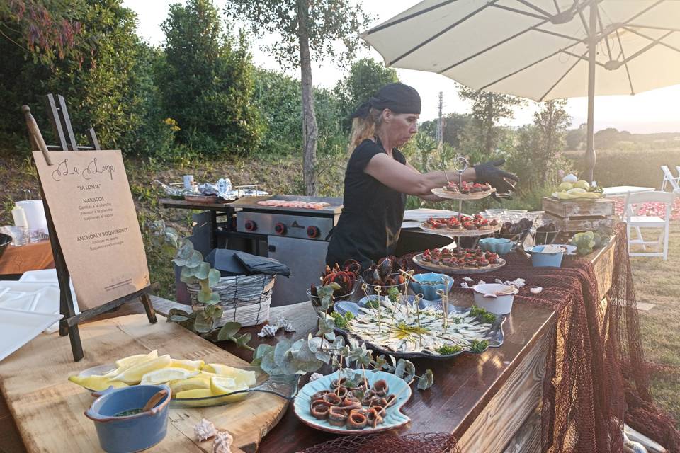 Cocina de mariscos en directo