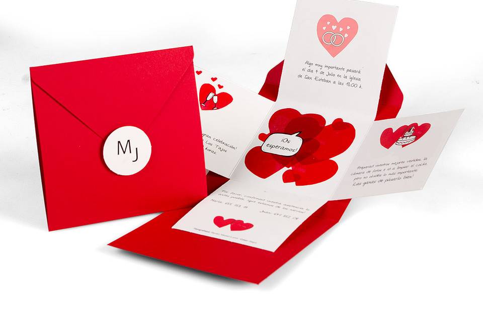 Invitación de boda sobre rojo