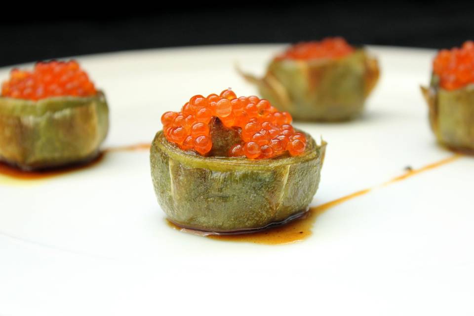 Alcachofa rellena de foie