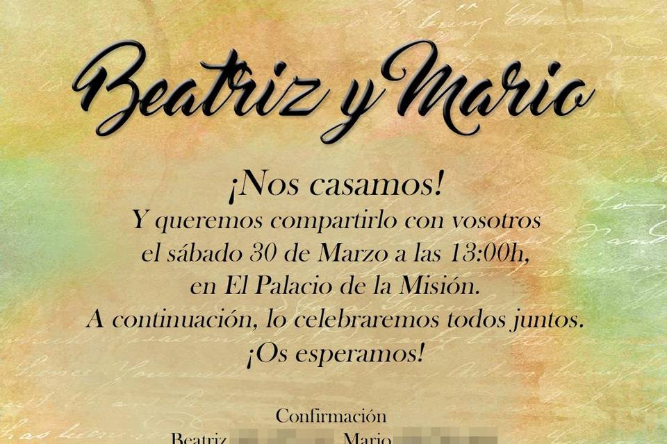 Invitación, Beatriz y Mario