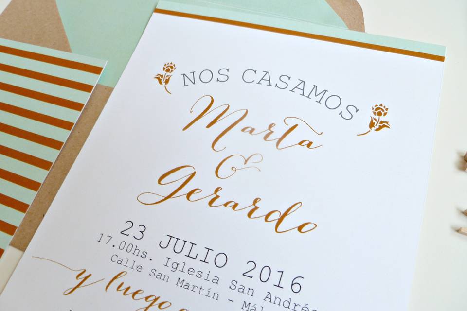 Invitación Caligrafía y rayas