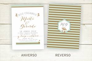 Invitación de boda caligrafía y rayas