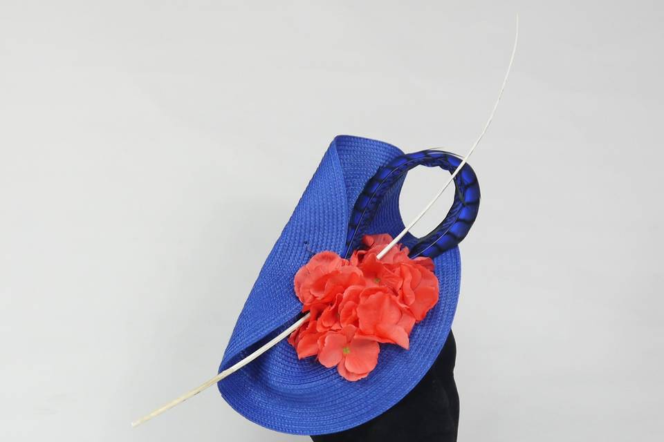 Tocado azul con flores Coral