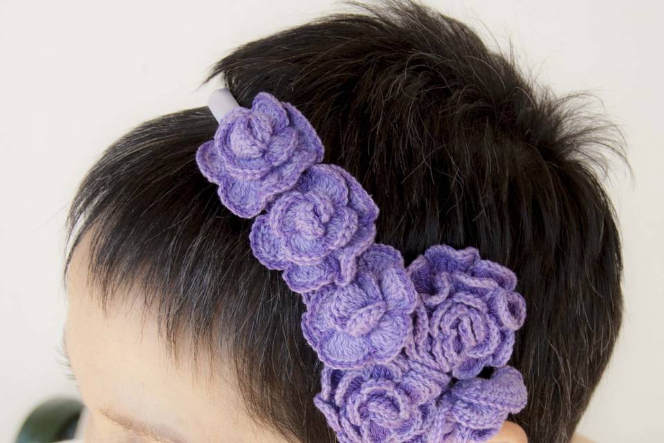 Diadema flores crochet lila