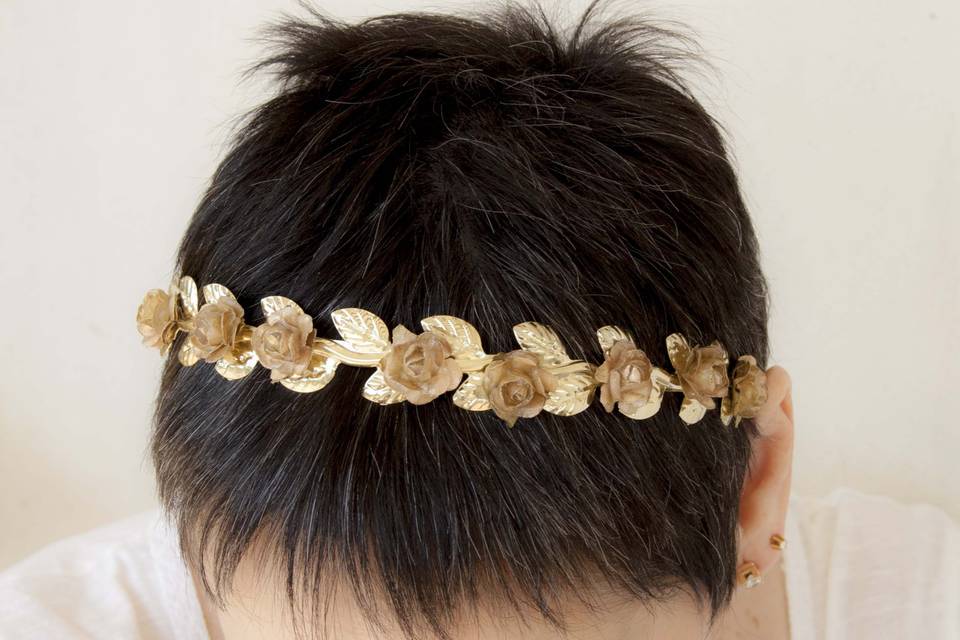 Diadema hojas de oro y rosa or