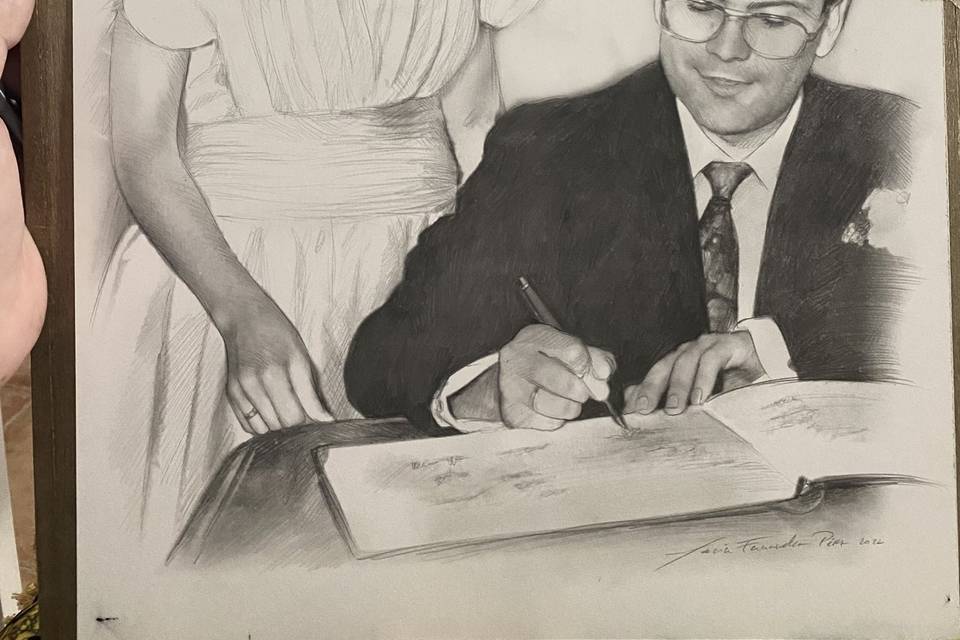 Retrato lápiz firma boda