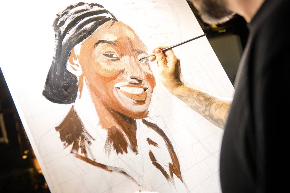 Pintura en vivo de los novios