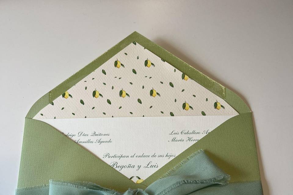 Invitación y sobre boda