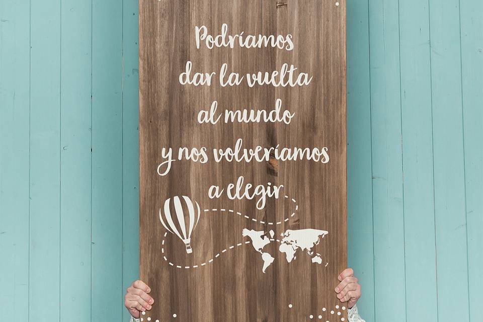 Cartel bienvenida boda 'Vuelta al mundo' - Woowlow