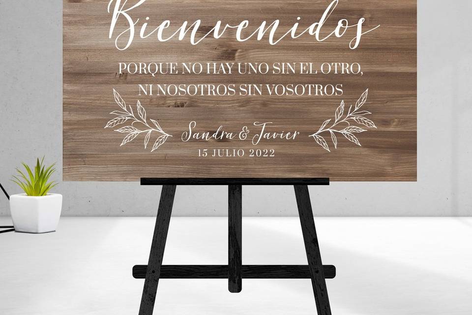 Cartel de bienvenida de madera