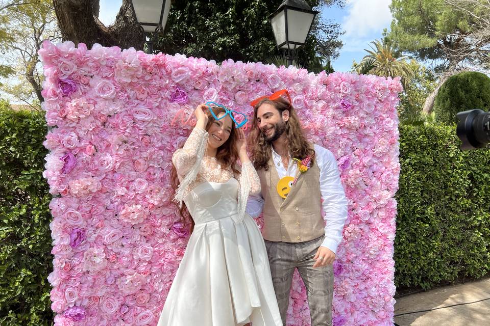 Photocall rosa de flores
