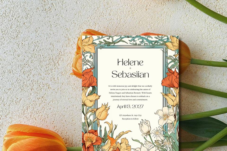 Invitacion Art Noveau floral