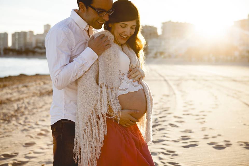 Los novios en la playa