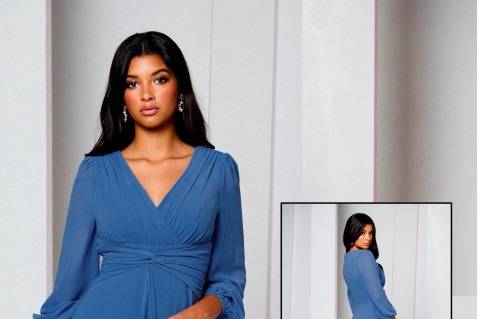 Vestido midi azul con mangas
