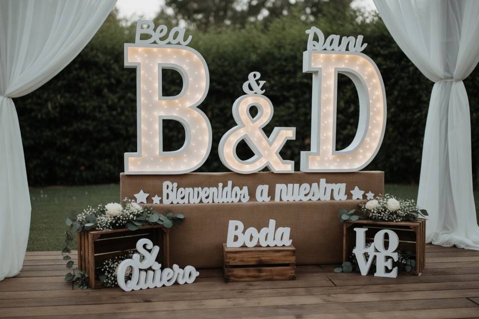 Letras luminosas con regalos