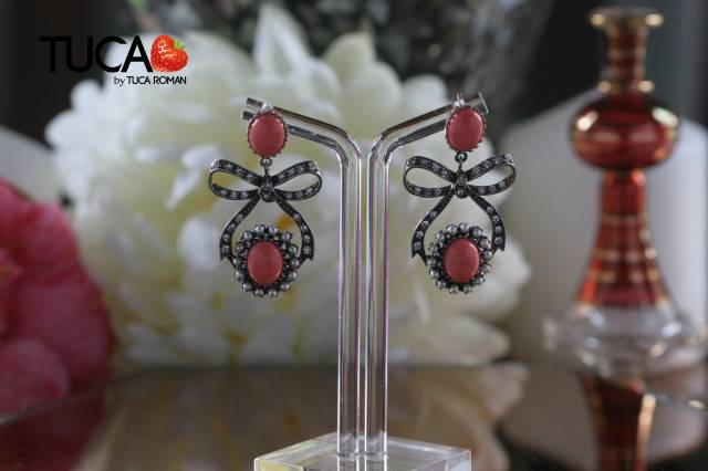 Pendientes vintage coral rosa