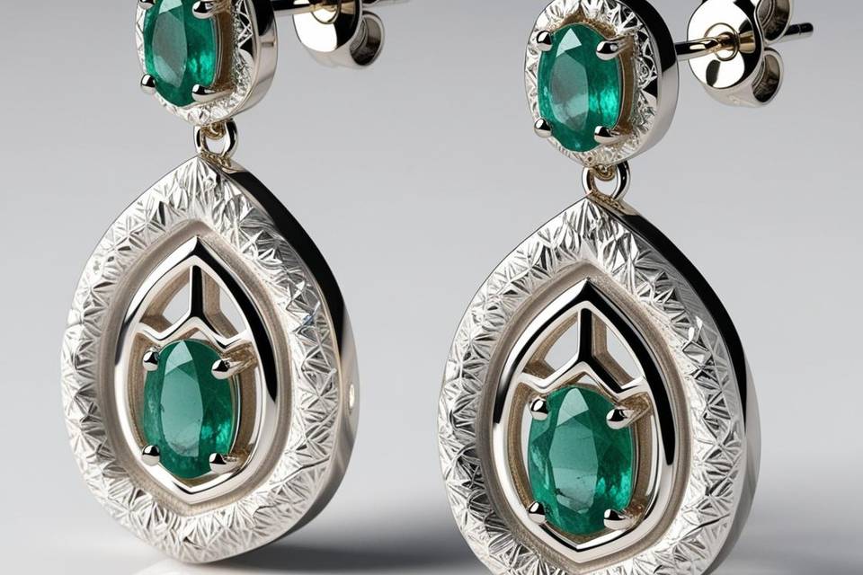 Pendientes largos esmeraldas