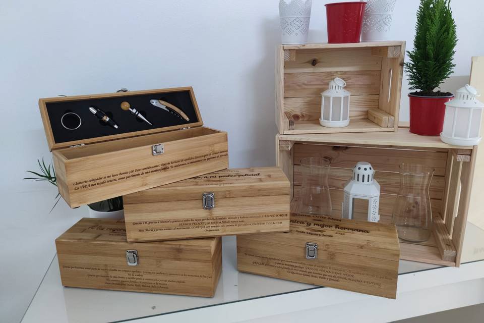 Cajas bambú vino con accesorio