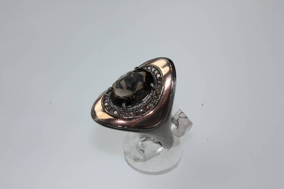 Anillo plata, oro y diamantes