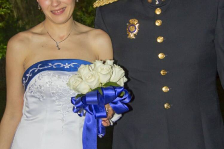 Ramo de novia blanco y azul