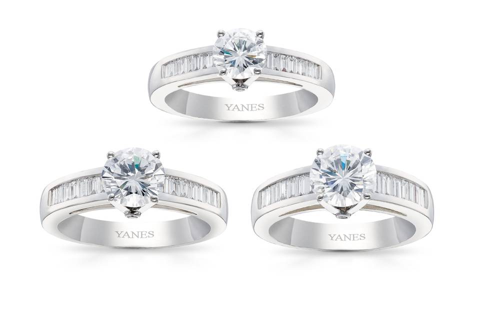 Solitarios diamantes baguette