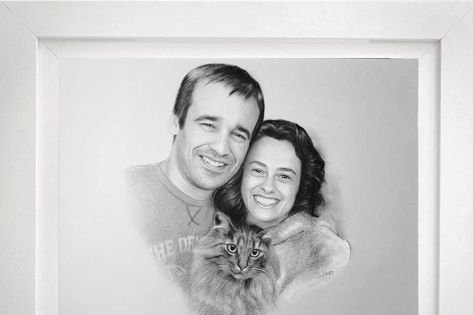 Retrato de pareja con mascota